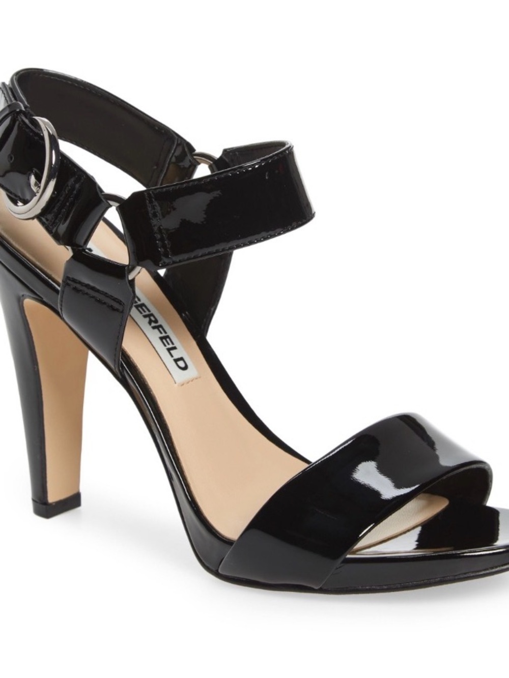 Karl Lagerfeld Black Patent Leather Ankle-Strap High Heel Sandal